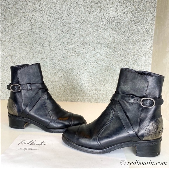 ♥️SOLD black leather Combat Boots Metal embossed - Picture 2 of 8